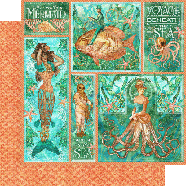 Graphic 45 Deluxe Collector Edition Pack - Voyage Beneath The Sea - 12 x 12  Paper Pad Plus Chipboard and Stickers