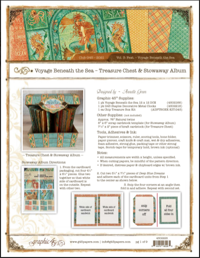 Graphic 45 Deluxe Collector Edition Pack - Voyage Beneath The Sea - 12 x 12  Paper Pad Plus Chipboard and Stickers