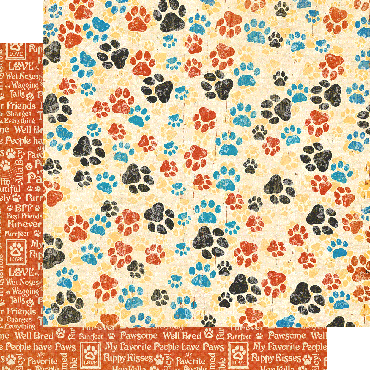 paw prints, paws, well groomed, graphic 45, multicolored, red, text