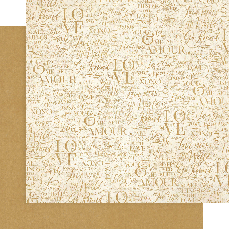 Gold Wedding Words Scrapbook Paper - 12 x 12