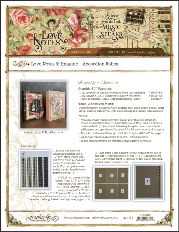 Graphic 45 Love Notes & Imagine RARE - Accordion Folio Albums Monthly Kit  2023 Vol 12